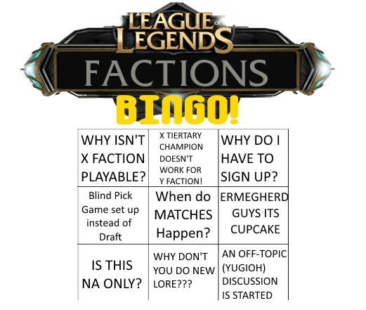 Factions Friday Bingo